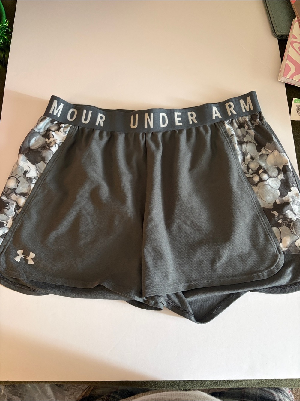 Under Armour Women's Gray Athletic Shorts with Marble Side Panels